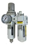 PneumaticPlus SAU3010M-N03G 2 Piece Compressed Air Filter Regulator Lubricator Combination, 3/8" Pipe Size, NPT-Manual Drain, Poly Bowl, 10 m with Gauge