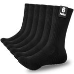 SockWaddles Mens Sports Socks Cushion Wicking Breathable Socks Women Outdoor Anti Blister Crew Hiking Socks for Walking Athletic Work Running Trekking Cycling Trainer 6 Pairs 39-42 (Pure Black)