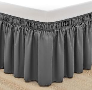 RIMELA Bed Skirting Queen Size Dark Grey Bed Skirt 18 Inch Drop, Wrap Around Elastic Adjustable Bedskirt, Dust Ruffle for Bed Frame & Box Spring Soft Durable Fabric Machine Washable Easy to Install