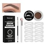 SHEEYOON Eyebrow Stamp Stencil Kit, One Step Brow Shaping Kit with Brow Pomade and 10 Easy Brow Stencils, Waterproof & Long Lasting Brow Pomade and Stencils Kit (01 Light- Brown)