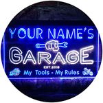 Personalized Your Name Est Year Theme Garage Man Cave Deco Dual Color LED Neon Sign White & Blue 16" x 12" st6s43-pp1-tm-wb