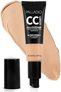 Palladio Full-Coverage Color Correction CC Cream, Oil-Free with Peptides & Vitamin C, Best for Correcting Redness and Uneven Skin Tone, Buildable Foundation Coverage (Light 21C)