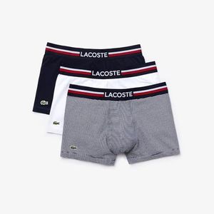 Lacoste Men's 3 Pack Casual Trunks, Navy/White, Medium