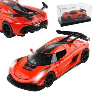 Diecast Toy Car Koenigsegg Sports Car Model,Zinc Alloy Simulation Casting Pull Back Vehicles,1:32 Scale Mini Supercar Toys with Lights and Music for Toddlers Kids Children Gift