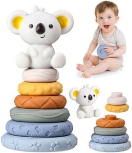 TIDEVAN 7 Jouets empilables avec Anneaux,Jouet Empilable Bébé Jouets Bebe Empilables Cercle de Nidification avec Koala Jouets Montessori Bébés Dentition à Presser Cadeaux pour Bébés 6 12 18 Mois