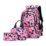 SellerFun Girl Geometric Printed Primary Junior High University School Bag Bookbag 3pcs Backpack Sets(2# Black-3pcs,35L)