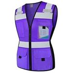 TCCFCCT Safety Vest for Women 11 Pockets Mesh Reflective Vest with Zipper, High Visibility Neon Construction Work Vest for Lady Workers/Surveyors/Drivers, Snug-Fit & Durable, ANSI Compliant, CA-N-Purple M