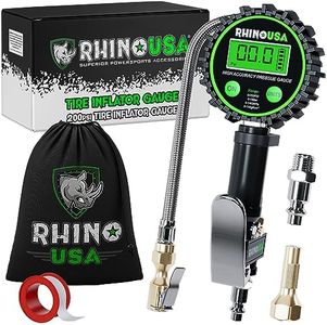 Rhino USA Digital Tire Inflator with Pressure Gauge (0-200 PSI) - ANSI B40.7 Accurate, Large 2" Easy Read Glow Dial, Premium Braided Hose, Solid Brass Hardware, Best for Any Car, Truck, Motorcycle, RV