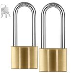Diyife Long Shackle Keyed Padlock, (2 Packs) High Security Solid Brass Lock Waterproof, 40mm Padlock with Keys Outdoor for School Gym Employee Locker, Fence, Shed, Cabinets,Gate, Hasp