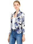 Allegra K Women's Open Front Office Work Business Crop Suit Blazer Jacket White Blue-Floral Large