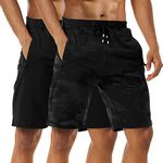 Boyzn Men's 2 Pack Casual Cotton Shorts Workout Running Shorts Quick Dry Lightweight Gym Shorts with Zip Pockets Black/Camo-XL