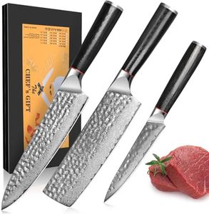 Knife Set 3-Piece Damascus Steel Chef Knife Set – 8 Inch Razor Sharp Kitchen Knives, 7 Inch Nakiri Knife, 5 Inch Slicing Knife with Ergonomic G10 Handle Cooking Knife Set, Gift Box