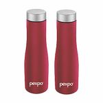 Pexpo Monaco Stainless Steel Sports/Fridge Water Bottle with Steel Cap | 1 Litre, Crimson Red, Pack of 2 | Eco Friendly | BPA Free | Water Bottle for Office, Gym, School, Yoga, Trekking, Adults&Kids