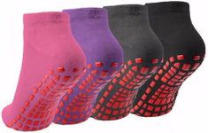 4 Pairs Non Slip Pilates Socks Women,Yoga Socks for Women&Men with Grips H HOME-MART Anti Non Slip Slipper Socks Grip Socks for Ballet, Pilates, Hospital, Home, Barre