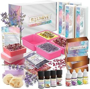 Illumive Soap Making Kit - Glycerin & Shea Butter Soap Base, Soap Molds, Dried Flowers, Fragrances, Dye - DIY Craft Kit for Adults & Kids