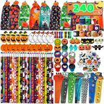 240Pcs Halloween Party Favors for Kids, 24 Pack Halloween Stationery Set, Halloween Trick or Treat Halloween Pencil Stamp Sticker for Class Prizes Halloween Treat Gifts