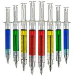 Syringe Pen Liquid Filled Retractable Pack Of 24 Mixed Colors Great for Prizes And Giveaways birthday gift bags any party favor by Bedwina