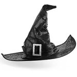 Srnede Halloween Witch Hat Wizard Men Women Black Costume Cosplay Party Girl Wide Brim Pointed Hat Accessory (Black witch hat)