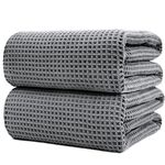 Polyte Microfiber Quick Dry Lint Free Bath Sheet, 70 x 35 in, Set of 2 (Gray, Waffle Weave)