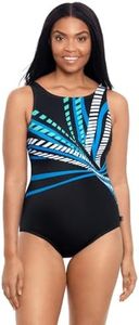 Reebok Women's Swimwear Beveled Edge High Neck Soft Cup One Piece Swimsuit, Blue Beveled, 18