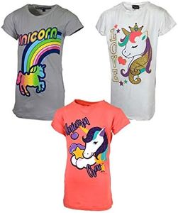 MISS POPULAR Girls 3-Pack Super Soft Short Sleeve T-Shirts Unicorn Butterfly Glitter Print Cute Design| Sizes 7-16 (Combo C, 7/8)