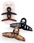 Kitsch Large Hair Clips for Women - Jumbo Loop Hair Claw Clips for Thick Hair | Big Hair Clip & Claw Clip for Teen Girls | Stylish Banana Clip | Hair Styling Accessories for Women (2pc Tortoise&Black)