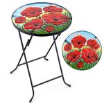 CHRISTOW Bistro Table Glass Top Round Folding Garden Patio Decoration Plant Stand (Painted Poppy)