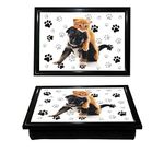 Cat & Dog Love Lap Tray Beanbag Cushion is Ideal for TV Dinners Laptops Crafts Kids Colouring and Drawing Breakfast Serving Tray Bed Breakfast Tray Dinner Tray