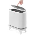 funest Bathroom Trash Can, 3.3 Gallon Slim Trash Can with Lid, Adsorption Garbage Can with Press-Top Lid, White Narrow Plastic Waste Basket with Bottom Legs for Bathroom, Office, Bedroom, Living Room