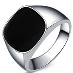 JUDE Stainless SStainless Steel Black Enamel Classical Plain Signet Ring (Silver Black, M)