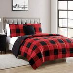 Sweet Home Collection 4 Piece Buffalo Check Plaid Design Reversible to Solid Color with 2 Shams & Throw Pillow, Full/Queen, Burgundy