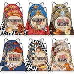 Silkfly 12 Pcs Wild Western Cowboy Party Drawstring Backpack Western Cowboy Theme Drawstring Bag Beach Backpack Draw String Sports Bag Cinch Bag for Cowboy Cowgirl Themed Birthday Party Supplies