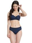 eorma Women's Cotton Lightly Padded Wire Free Bra Panty Lingerie Set Honeymoon|Everyday T Shirt Bra Panty Set for Girls (Navy Blue, 36)