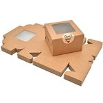 50 Pack 4 x 4 x 2.5 Inches Brown Bakery Boxes Kraft Paper Pastry Boxes with Window Gift Packaging Boxes for Pastries, Mini Cakes, Cookies, Donut, Pie Slice, and More