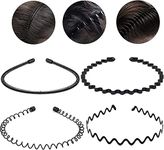 Wavy Spring Sports Headband, 4Pcs Metal Hair Bands, Head Hoop Black Wave-Shaped Hair Band for Men Women Non-Slip Headband Accessories Simple Elastic Non Slip Wide Headwear Bandeau Outdoor