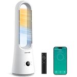 KOMORE 2 in 1 Bladeless Fan and Heater, 8 Speeds, 9H Timer, Tower Fan for Bedroom, Silent DC Motor, 90°Oscillating Floor Fan with Remote/APP, Safe Design Cooling Fans for Home, Office, White