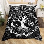 Loussiesd Tree of Life Boys Duvet Cover Set Sun and Moon Bedding Set Kids Teens Bedroom Decor Black and White Constellations Duvet Cover Set Floral Botanical Quilt Cover Single Size