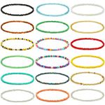 XIJIN 18 Pieces Elastic Beaded Anklets for Women Handmade Beach Boho Colorful Beads Ankle Bracelets Set, 8 5 inch, Glass, no gemstone