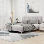 alazyhome Upholstered Platform King Size Bed Frame with Headboard Wooden Slats Support No Noise Easy Assembly Light Grey Linen