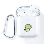 AKABEILA AirPods Case Cover, Compatible for Apple AirPods 2 & 1 2nd 1st Generation Cases Silicone Clear With Design Front LED Visible Wireless Charging Case Women Transparent Cute with Carabiner