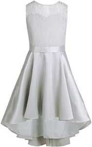 FEESHOW Girls' Lace High Low Wedding Bridesmaid Pageant Party Flower Girl Dress 14 Gray