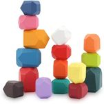 24 Balancing Wooden Blocks for Toddlers Multicolored Stacking Stones Building Sensory Fun Educational Toy Motor Skills, Learning, Color and Shape Recognition Stocking Stuffers for Kids