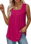 Naivikid Womens Summer Tops Square Neck Tank Tops Solid Color Basic Soft Shirts Bright Pink L