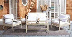 Devoko Outdoor Patio Furniture Sofa Set, 4-Piece Premium Conversation Set Waterproof with Washable Soft Cushion and Center Table, Scratch-Proof Wicker Rattan for Gardens and Balcony (Beige & White)