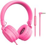 Puro Sound Labs PuroBasic Volume Limiting Wired Headphones for Kids, Foldable & Adjustable Headband w/Microphone, Compatible with Smartphones, Tablets and PC’s (Pink)
