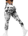 MOHUACHI Women Scrunch Butt Lifting Leggings for Women Seamless High Waisted Workout Yoga Pants Gym Booty Tights, (#5) Tie Dye Black White, Large