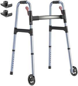 HOMLAND Folding Walkers for Seniors with Wheels, Lightweight Rolling Walker, Height Adjustable Standard Walker with Aluminum Frame, Blue