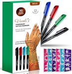 Vanli's Temporary Tattoo Pens - Stocking Stuffers For Teens, Kids, Adults, Trendy Tattoo Kit, Skin Safe & Colored Ink Tattoo Pens for Body & Face Art with 30 Tattoo Stencil Papers, 4 Pens-Bold