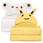 WODHOY Kids Hooded Bath Towel, 50" x 32" Large Kids Bath Towels with Hood, 2 Pack Soft Absorbent Hooded Bath Towel for Kid, Thick Animal Hooded Kids Bath Towels 0-5 Years, Yellow & White Set…