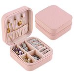 hoinya Jewellery Box Organiser, Travel Jewellery Box Small PU Leather Jewelry Storage Case for Women and Girls' Rings Earrings Necklace Earrings Rings Bracelets, Pink